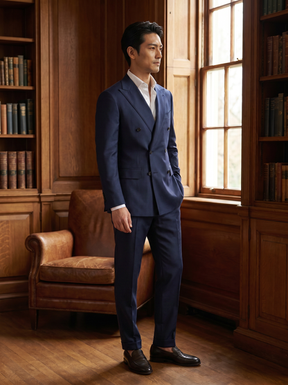 Deep Navy Silk Blend Double Breasted Suit — Custom Made to Measure - side view