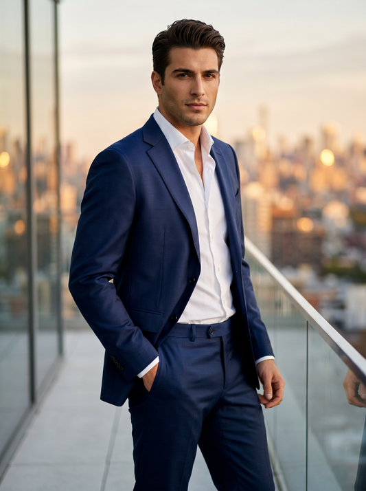 Deep Navy Silk Blend Suit — Custom Made to Measure - front view