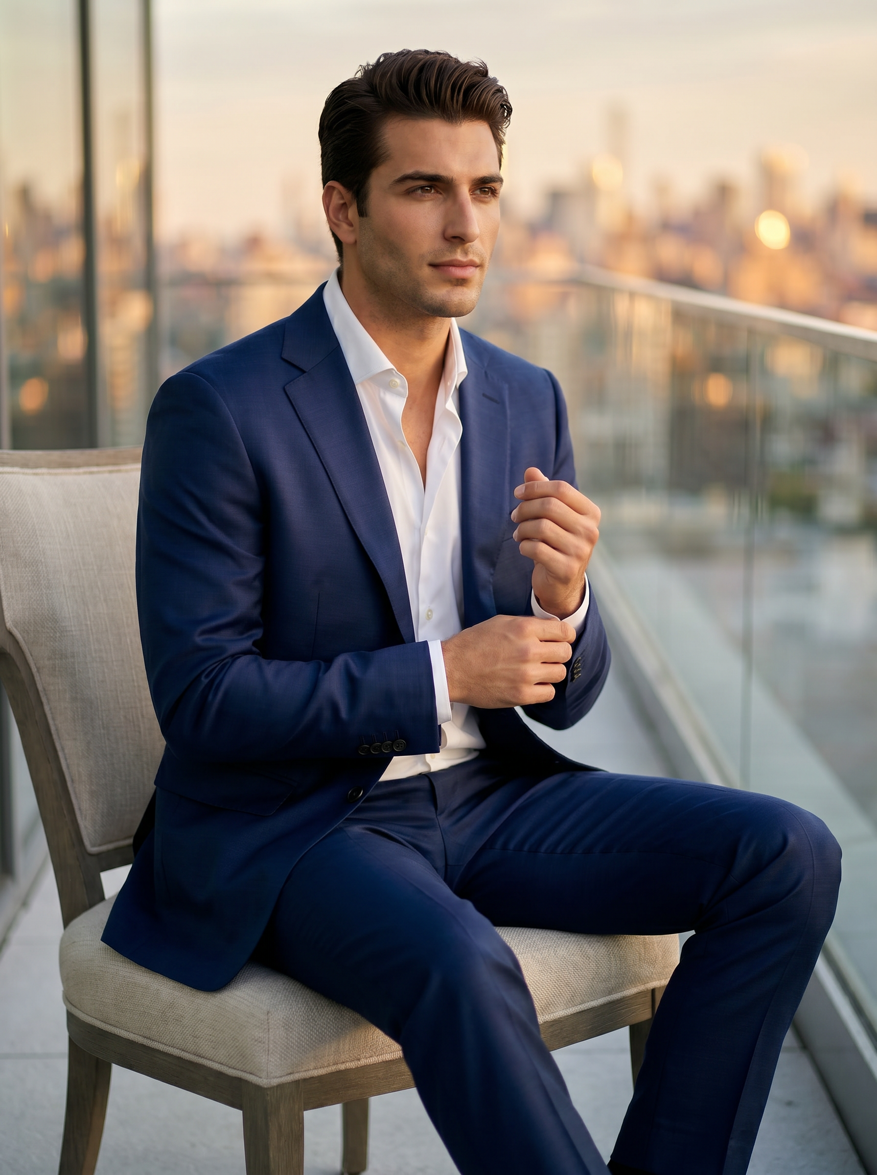 Deep Navy Silk Blend Suit — Custom Made to Measure - seated view