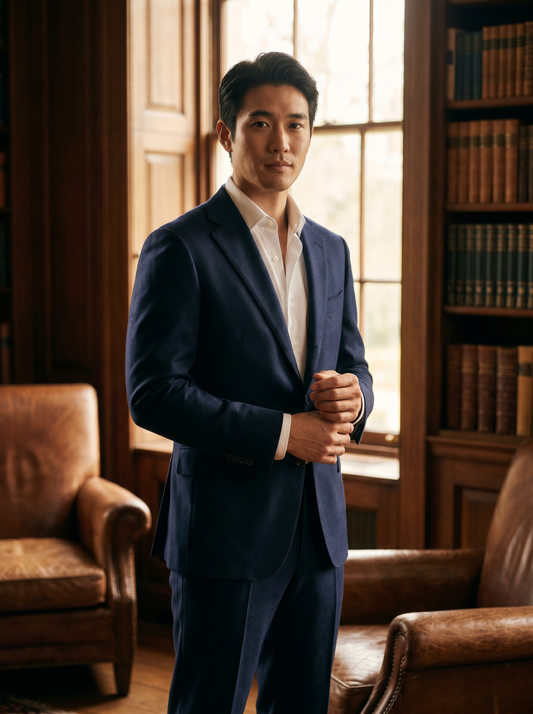 Deep Navy Wool Groomsmen Suit — Custom Made to Measure - front view
