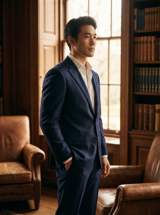 Deep Navy Wool Groomsmen Suit — Custom Made to Measure - side view