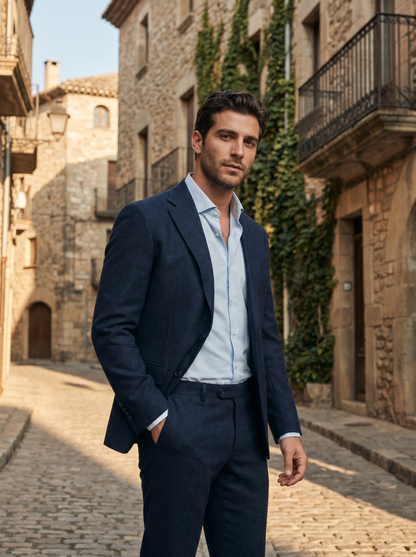 Deep Navy Wool Suit — Custom Made to Measure - front view