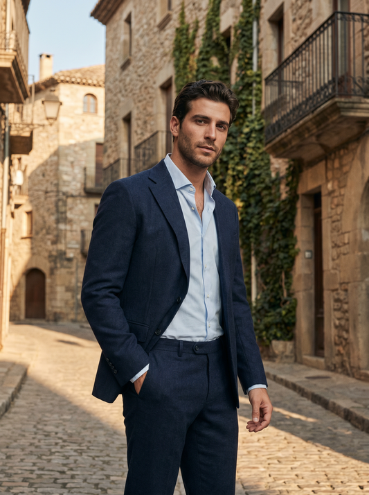 Deep Navy Wool Suit — Custom Made to Measure - front view