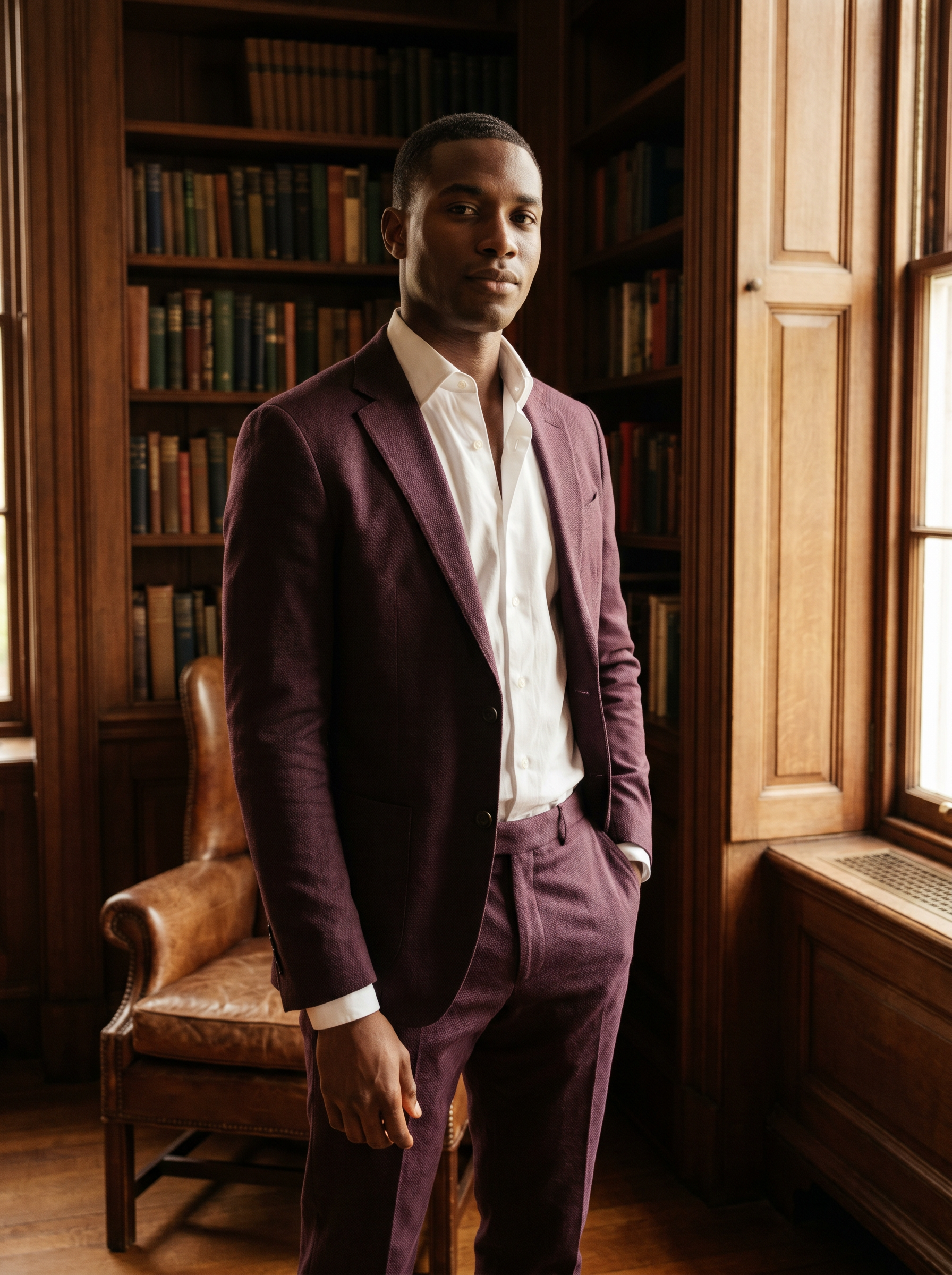 Deep Plum Cotton Suit — Custom Made to Measure - front view