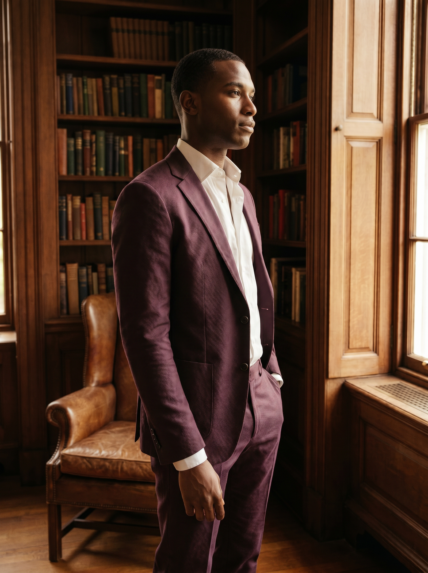 Deep Plum Cotton Suit — Custom Made to Measure - side view