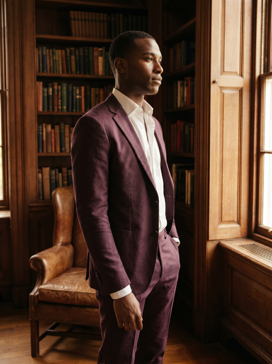 Deep Plum Cotton Suit — Custom Made to Measure - side view