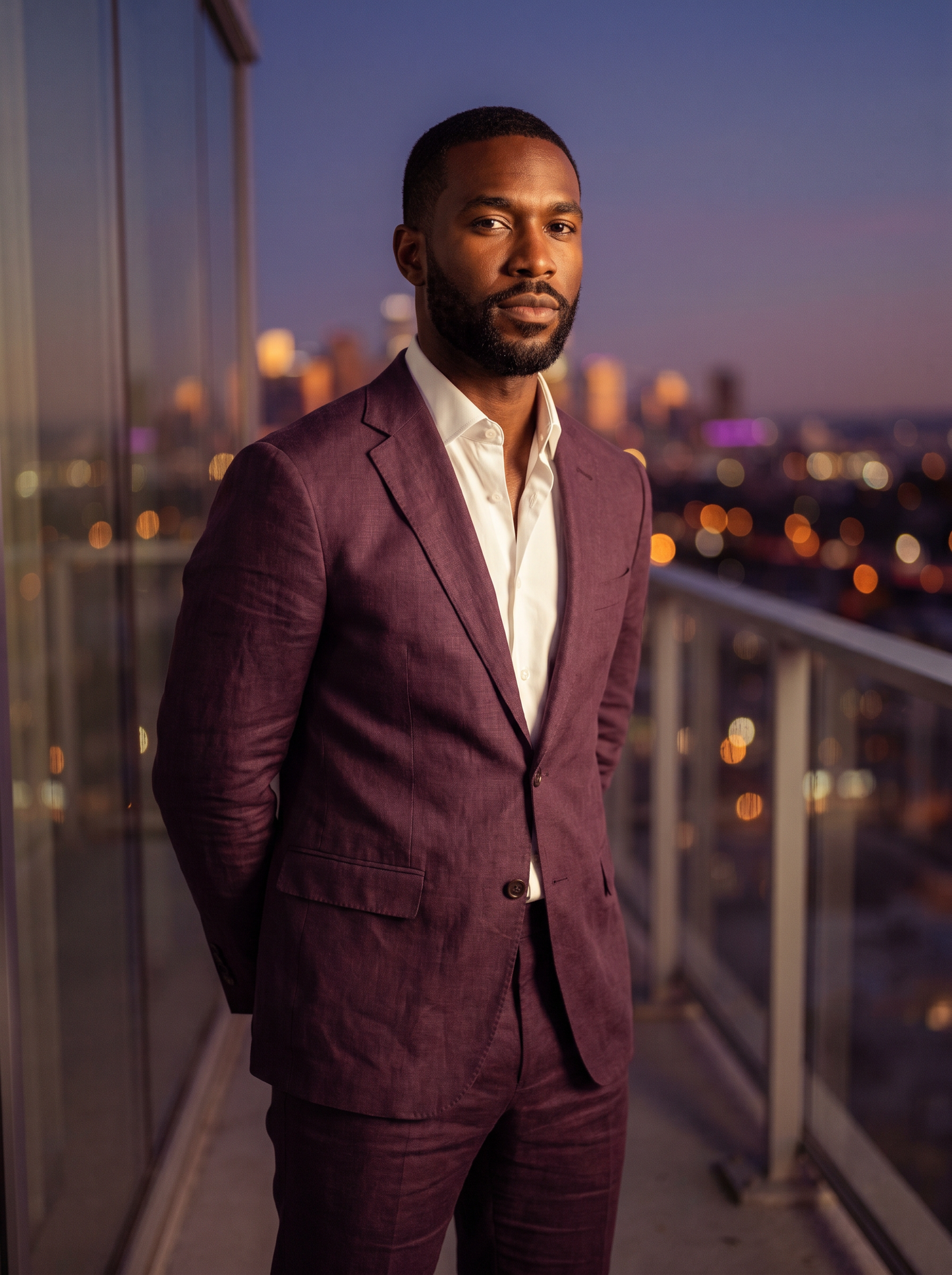 Deep Plum Linen Suit — Custom Made to Measure - front view