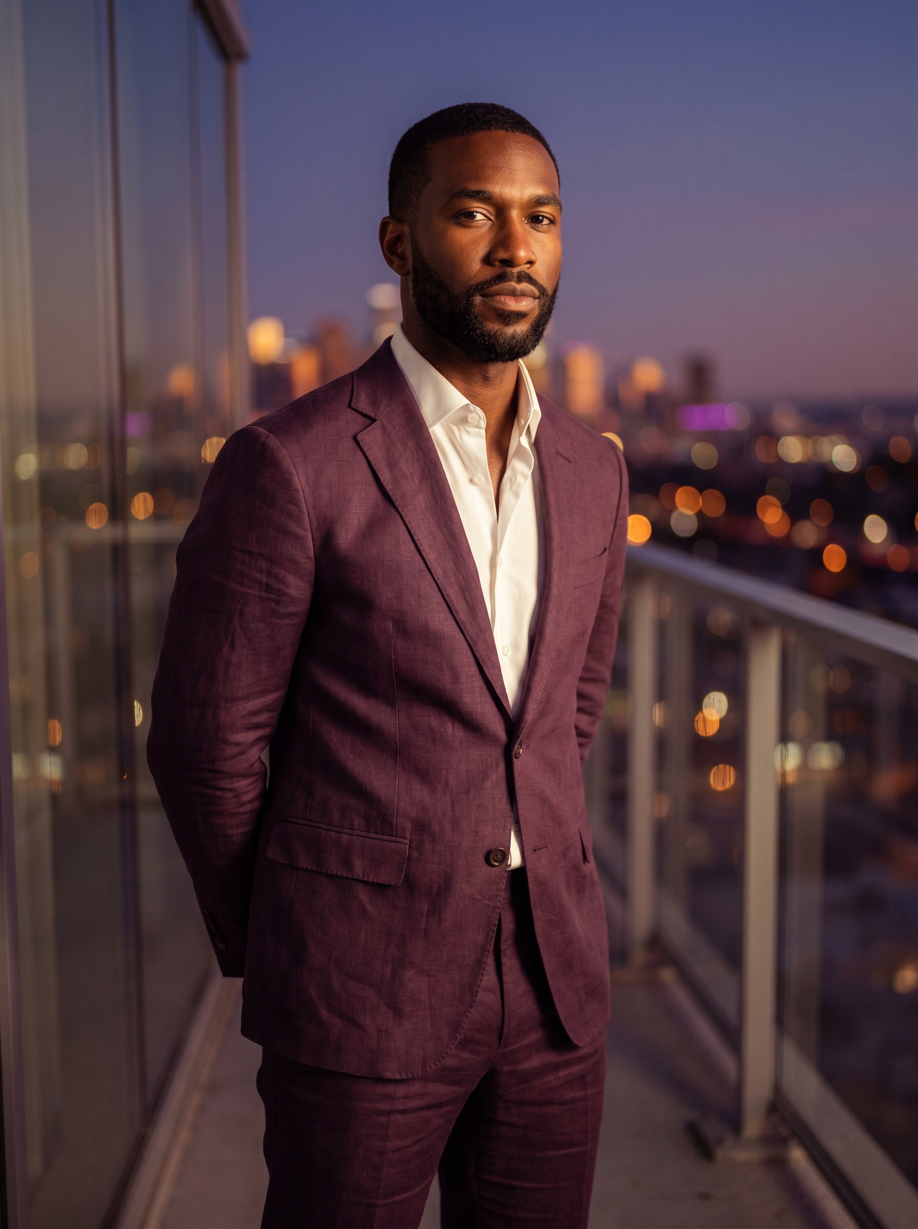Deep Plum Linen Suit — Custom Made to Measure - front view