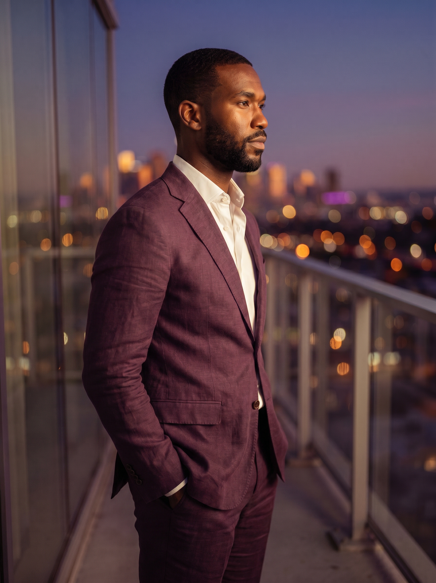 Deep Plum Linen Suit — Custom Made to Measure - side view