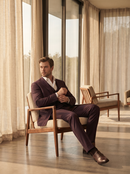 Deep Plum Silk Blend 3-Piece Suit — Custom Made to Measure - seated view