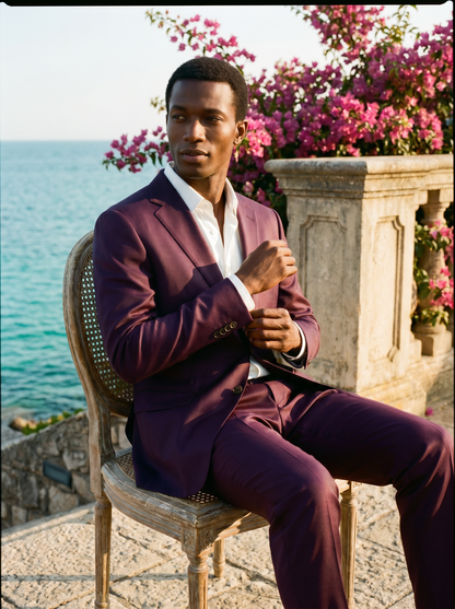 Deep Plum Silk Blend Suit — Custom Made to Measure - seated view
