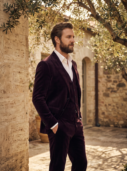 Deep Plum Velvet 3-Piece Suit — Custom Made to Measure - side view
