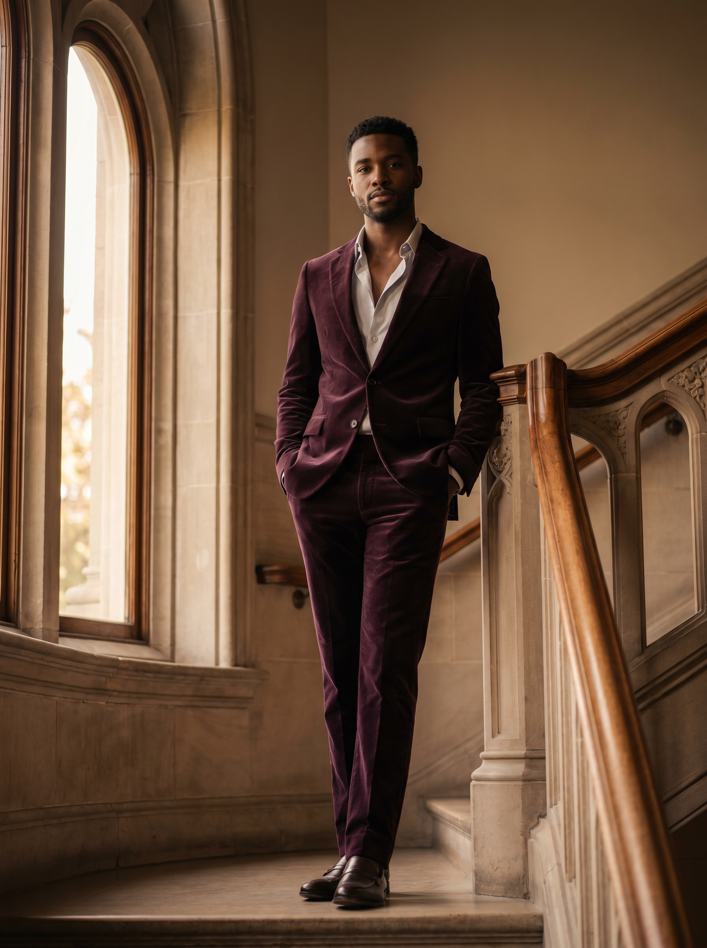 Deep Plum Velvet Suit — Custom Made to Measure - front view