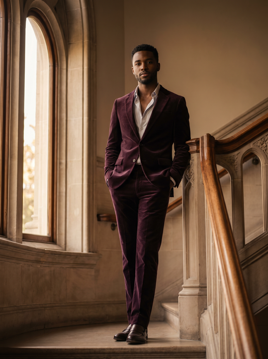 Deep Plum Velvet Suit — Custom Made to Measure - front view