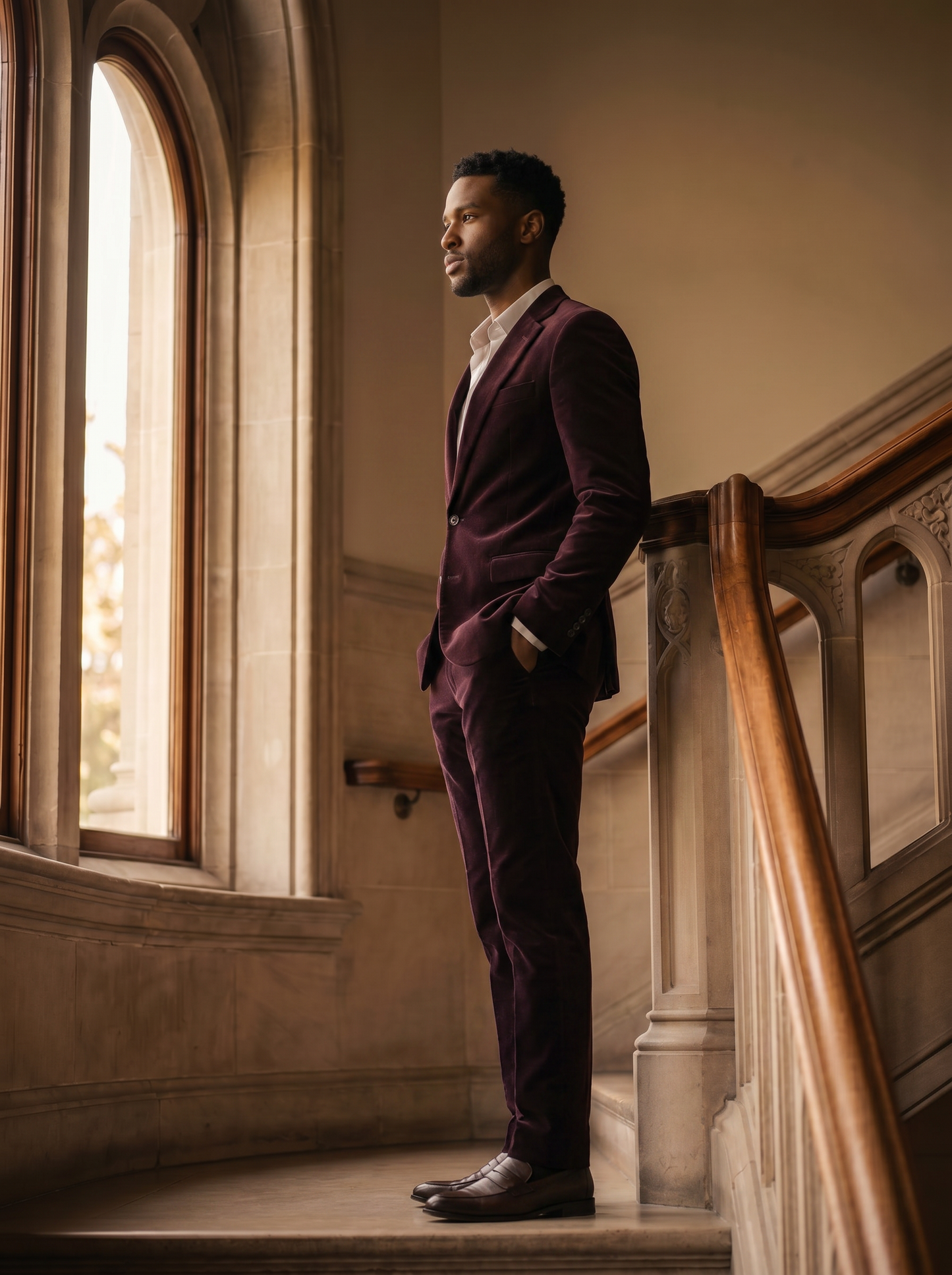 Deep Plum Velvet Suit — Custom Made to Measure - side view