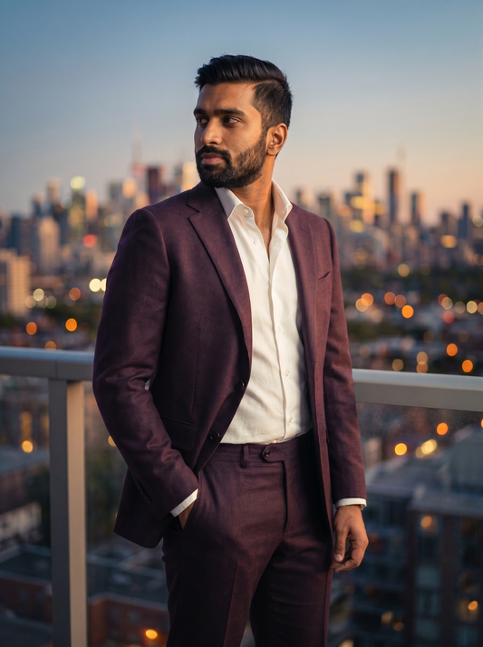Deep Plum Wool Groomsmen Suit — Custom Made to Measure - side view