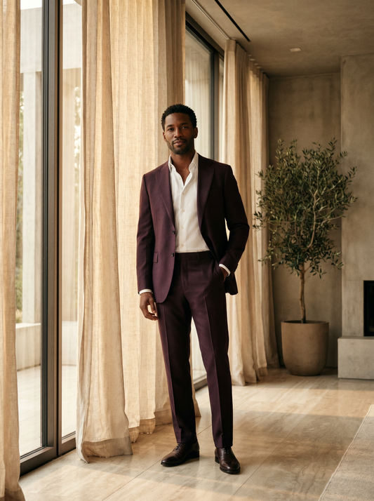 Deep Plum Wool Suit — Custom Made to Measure - front view