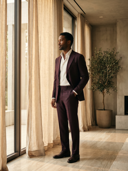 Deep Plum Wool Suit — Custom Made to Measure - side view