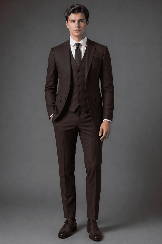 Deep Chocolate Brown Cotton Slim Fit Suit — Custom Made to Measure