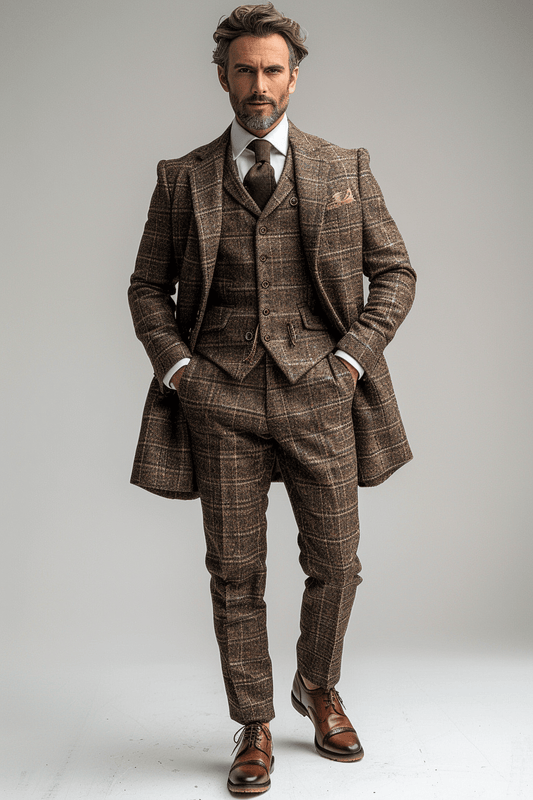 Deep Chocolate Brown Tweed Suit — Custom Made to Measure