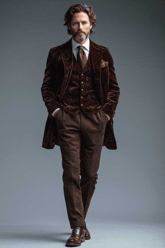 Deep Chocolate Brown Velvet Cocktail Party Suit — Custom Made to Measure