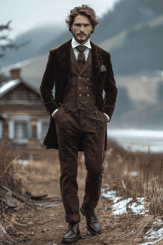 Deep Chocolate Brown Velvet Graduation Suit — Custom Made to Measure