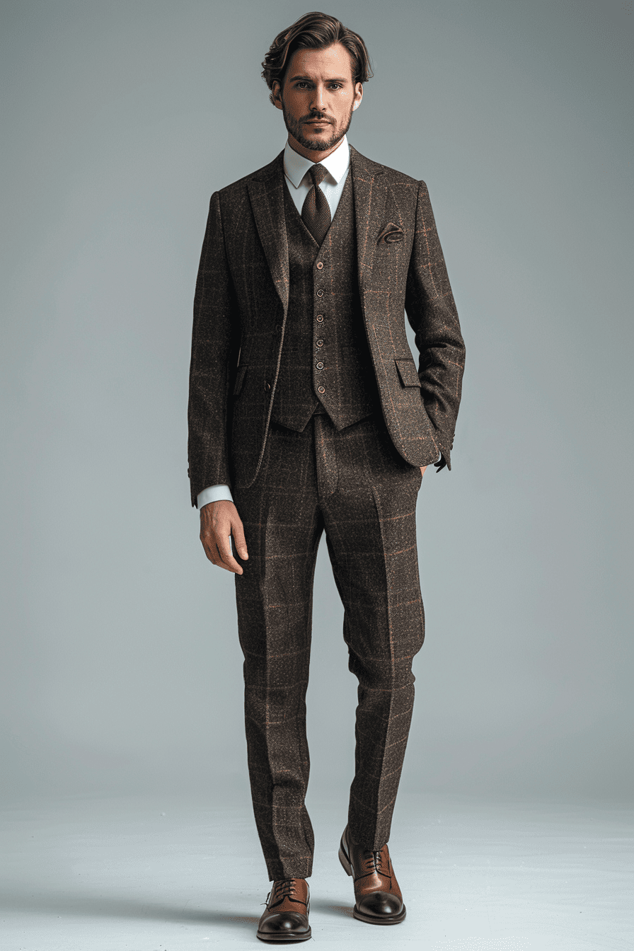 Deep Chocolate Brown Wool Cocktail Party Suit — Custom Made to Measure