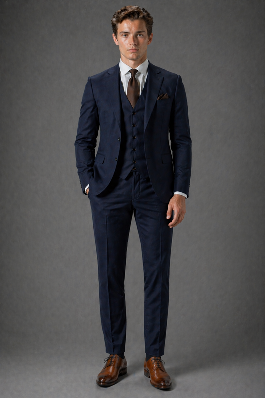 Deep Navy Cotton Slim Fit Suit — Custom Made to Measure