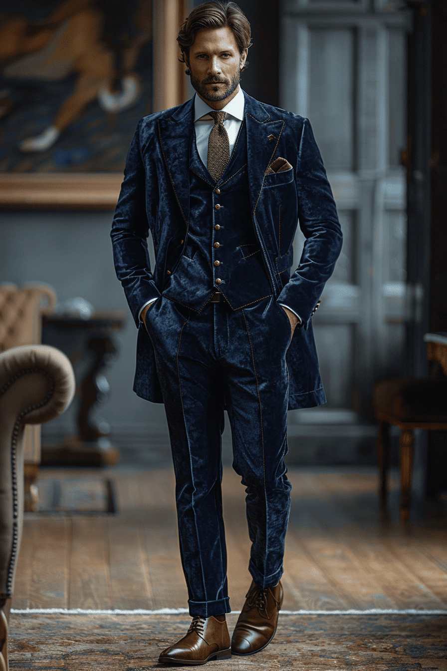 Deep Navy Velvet Cocktail Party Suit — Custom Made to Measure