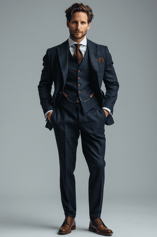 Deep Navy Wool Cocktail Party Suit — Custom Made to Measure