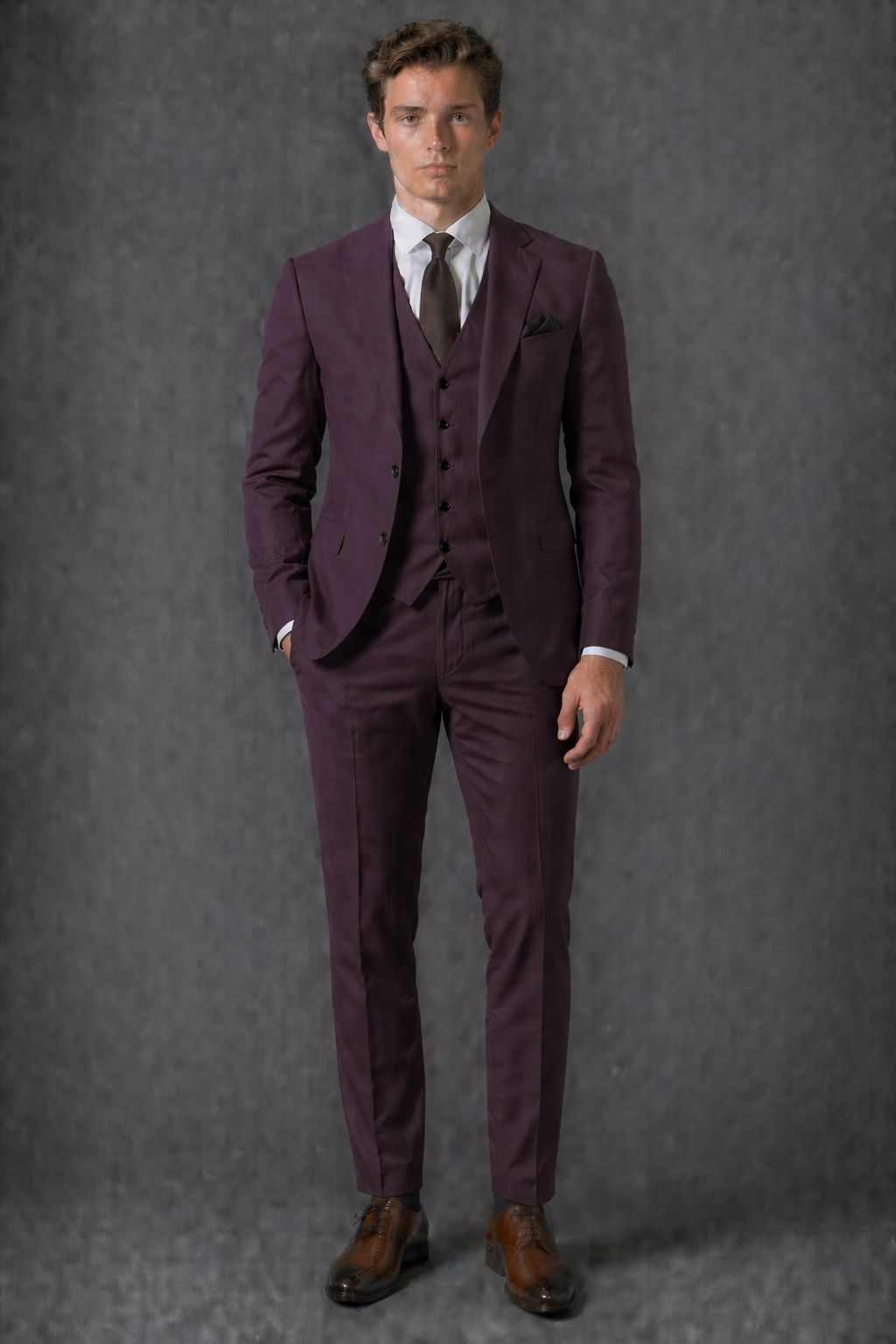 Deep Plum Cotton Slim Fit Suit — Custom Made to Measure