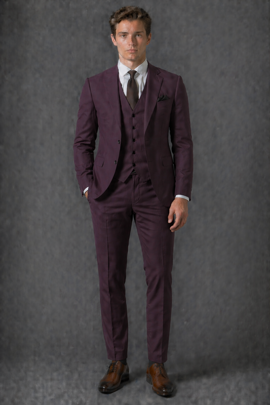 Deep Plum Cotton Slim Fit Suit — Custom Made to Measure