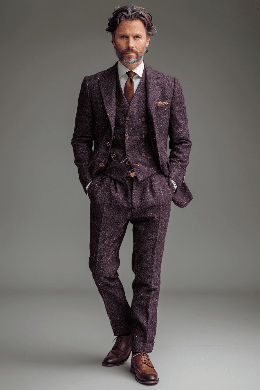 Deep Plum Tweed Suit — Custom Made to Measure