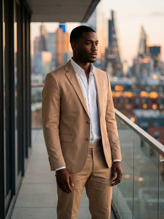 Desert Sand Cotton Suit — Custom Made to Measure - front view