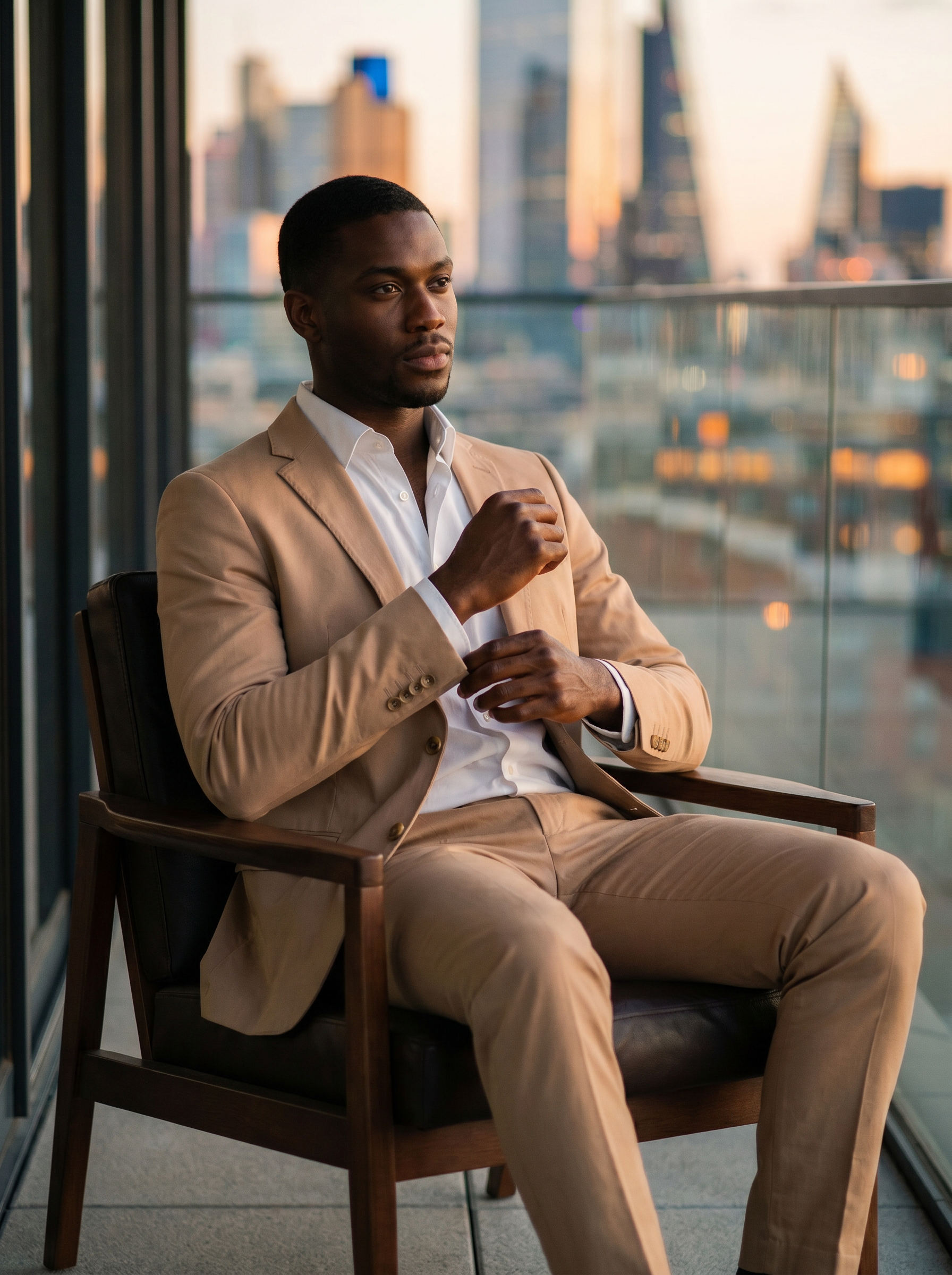 Desert Sand Cotton Suit — Custom Made to Measure - seated view