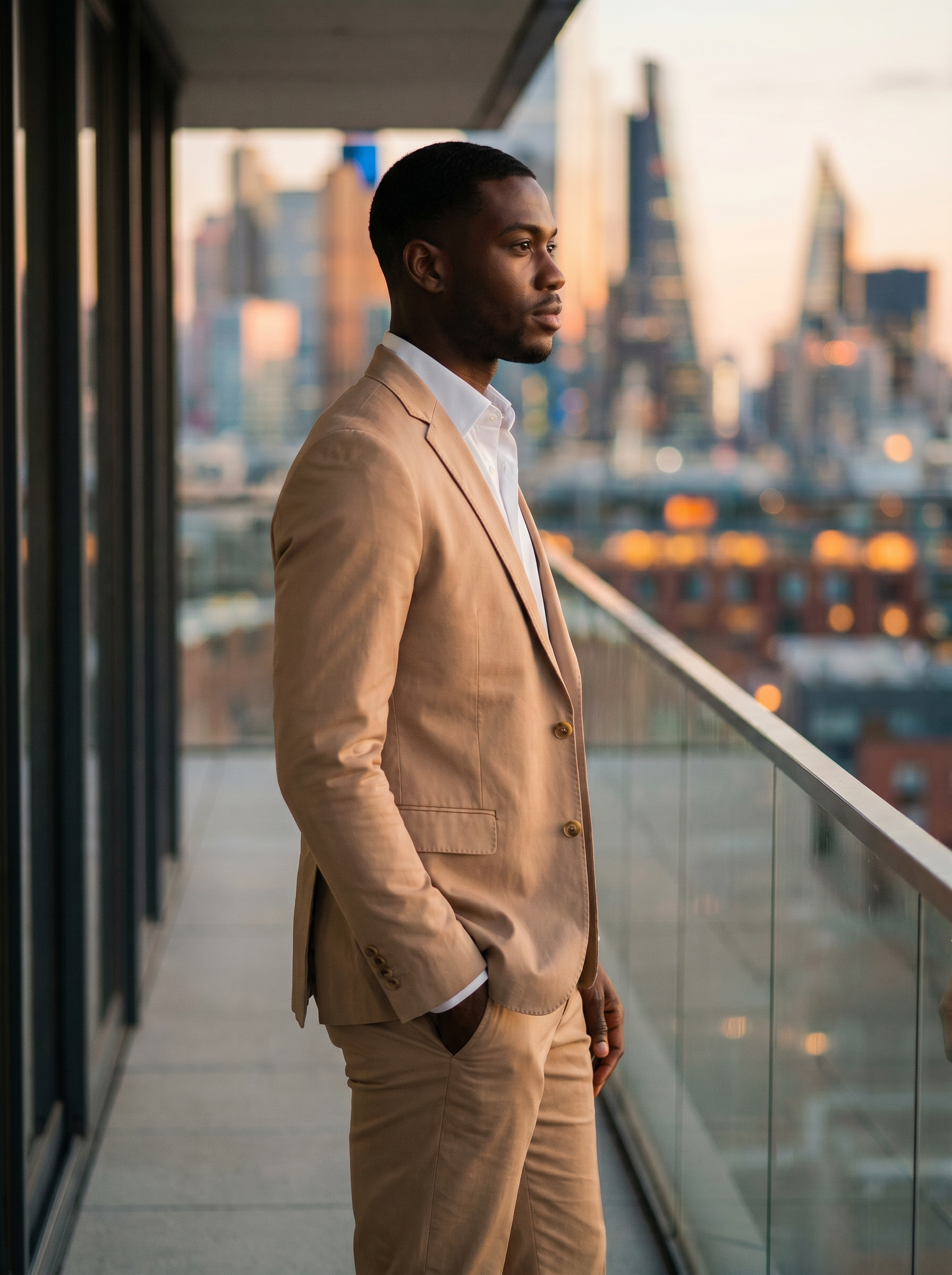 Desert Sand Cotton Suit — Custom Made to Measure - side view