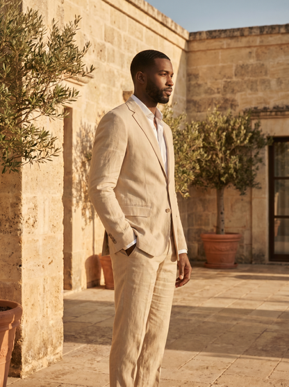 Desert Sand Linen Suit — Custom Made to Measure - side view