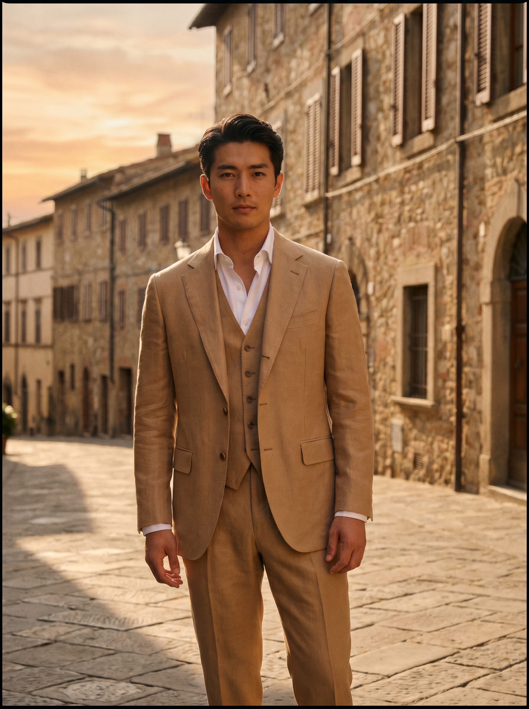 Desert Sand Silk Blend 3-Piece Suit — Custom Made to Measure - front view