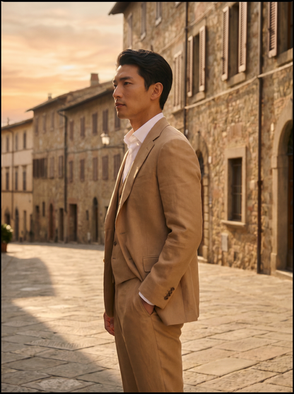 Desert Sand Silk Blend 3-Piece Suit — Custom Made to Measure - side view