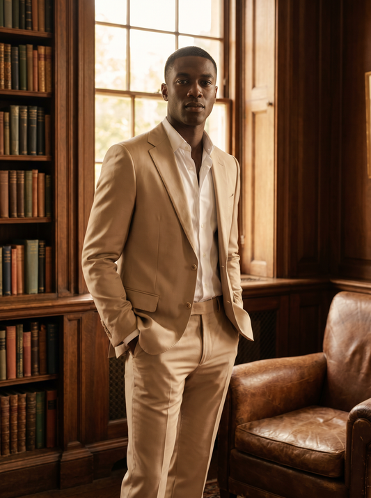 Desert Sand Silk Blend Suit — Custom Made to Measure - front view