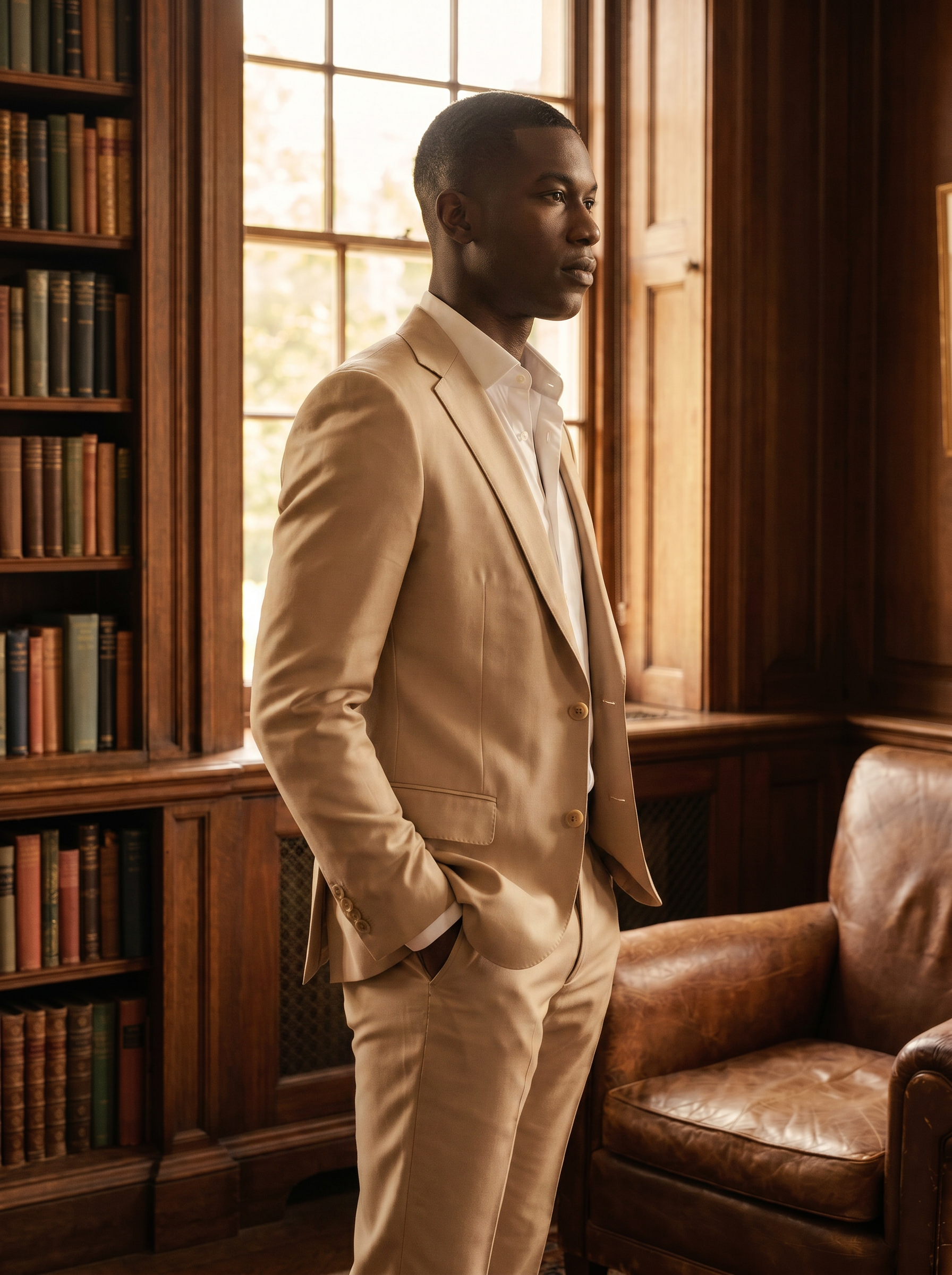 Desert Sand Silk Blend Suit — Custom Made to Measure - side view
