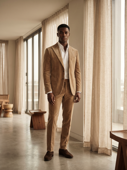 Desert Sand Velvet Suit — Custom Made to Measure - front view