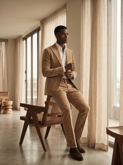 Desert Sand Velvet Suit — Custom Made to Measure - seated view