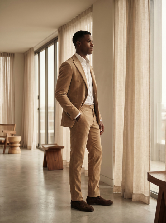 Desert Sand Velvet Suit — Custom Made to Measure - side view