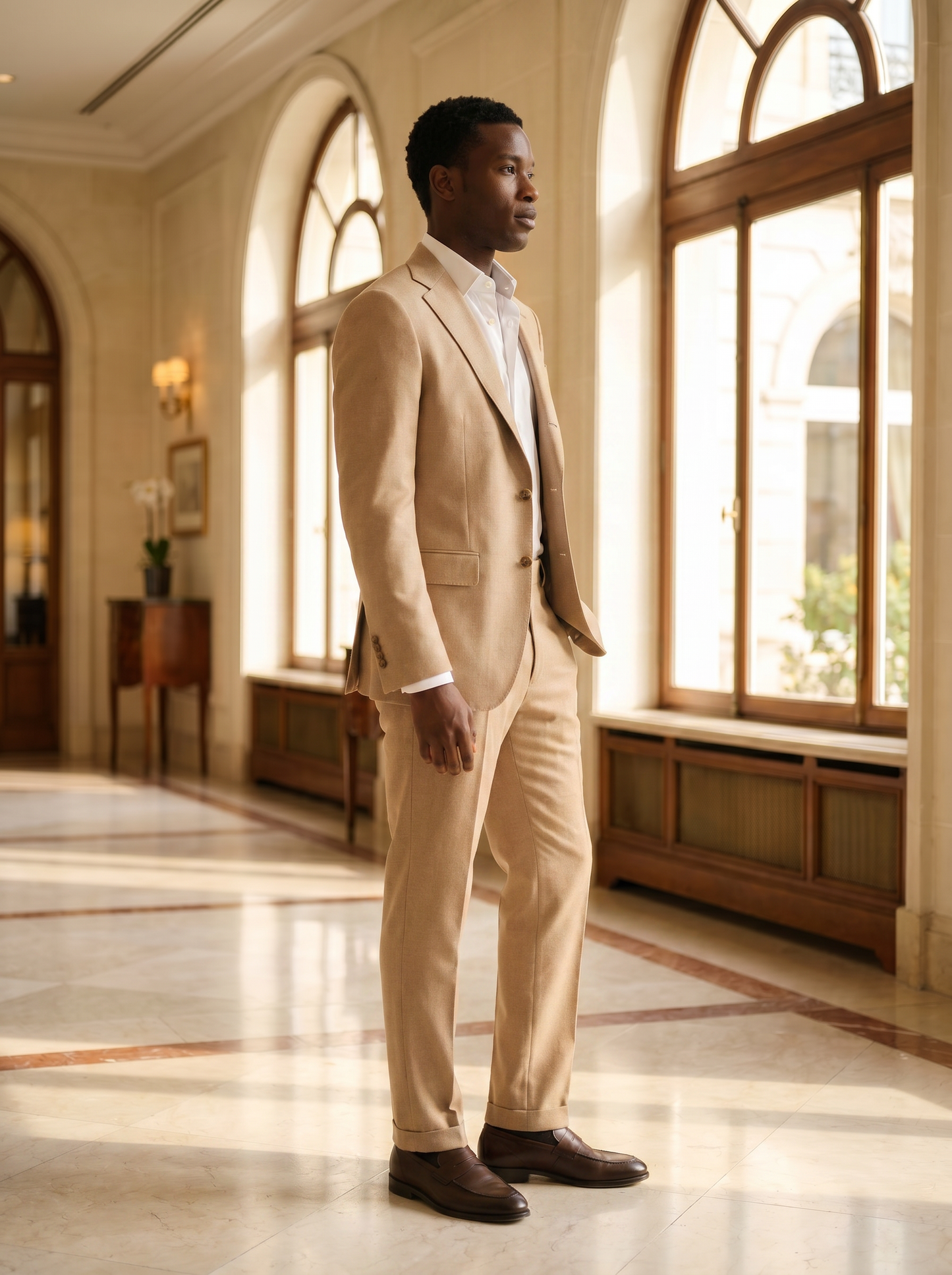 Desert Sand Wool Suit — Custom Made to Measure - side view