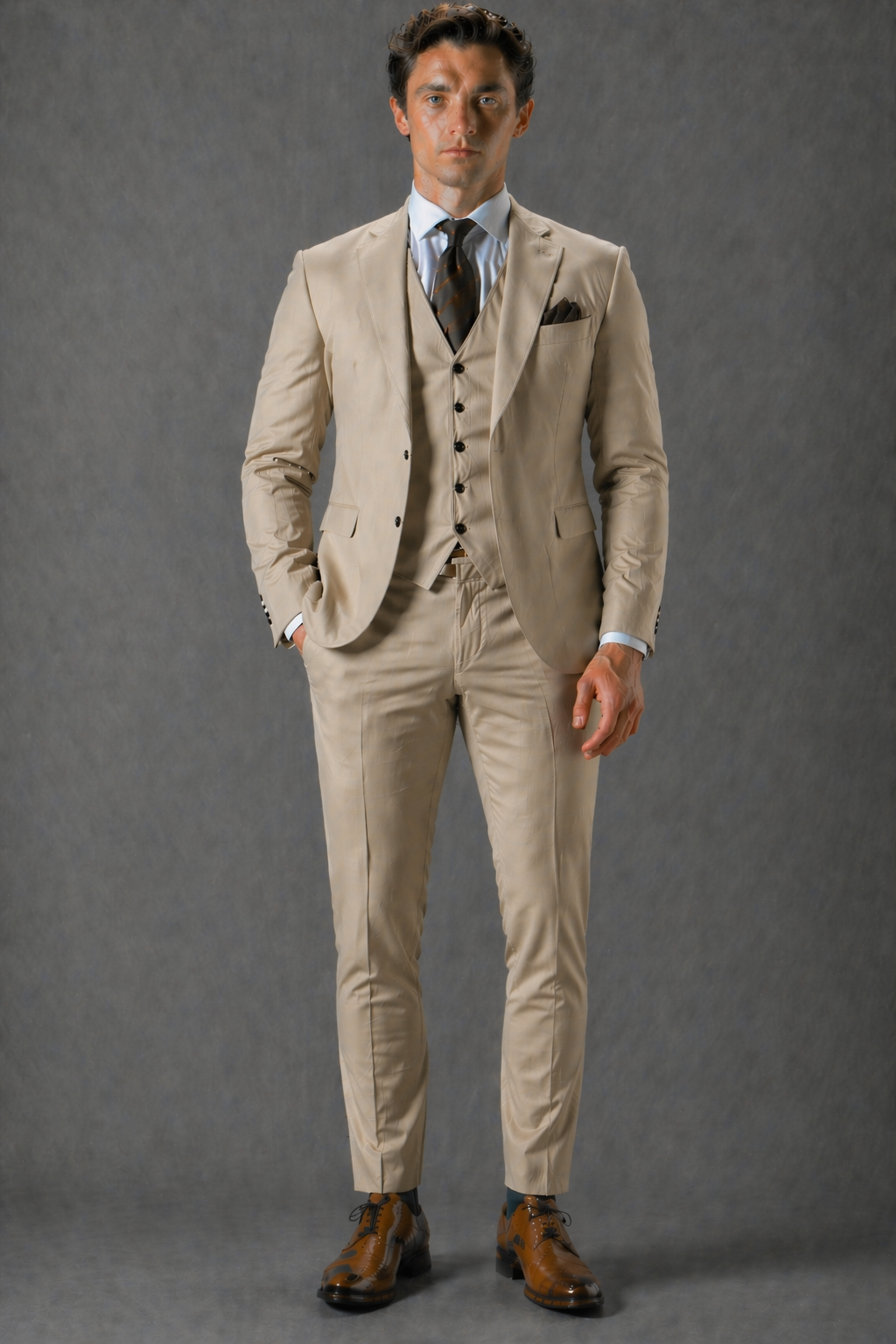 Desert Sand Cotton Slim Fit Suit — Custom Made to Measure