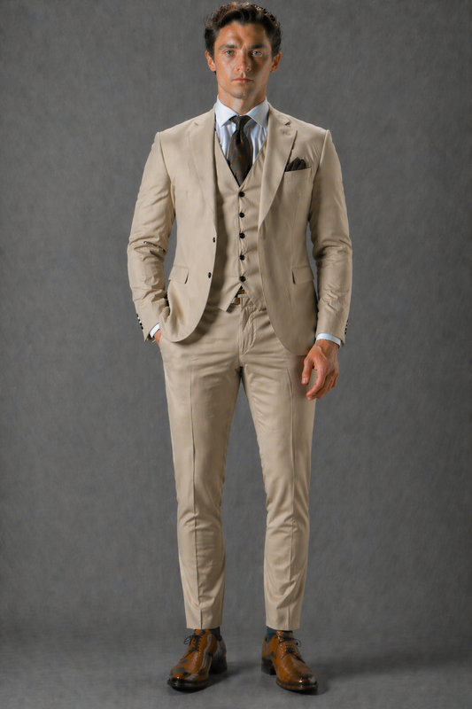 Desert Sand Cotton Slim Fit Suit — Custom Made to Measure