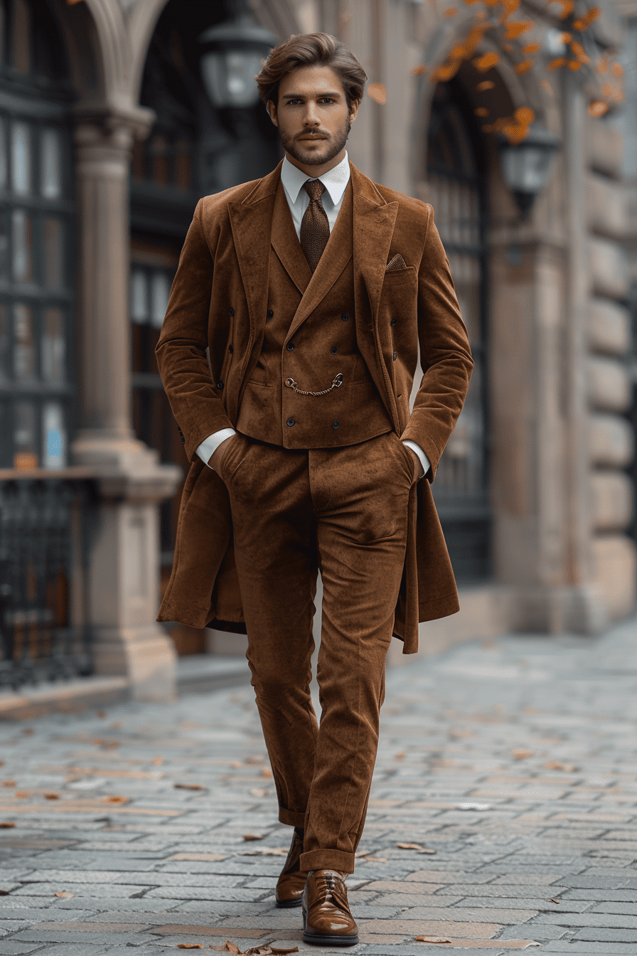 Desert Sand Velvet Cocktail Party Suit — Custom Made to Measure