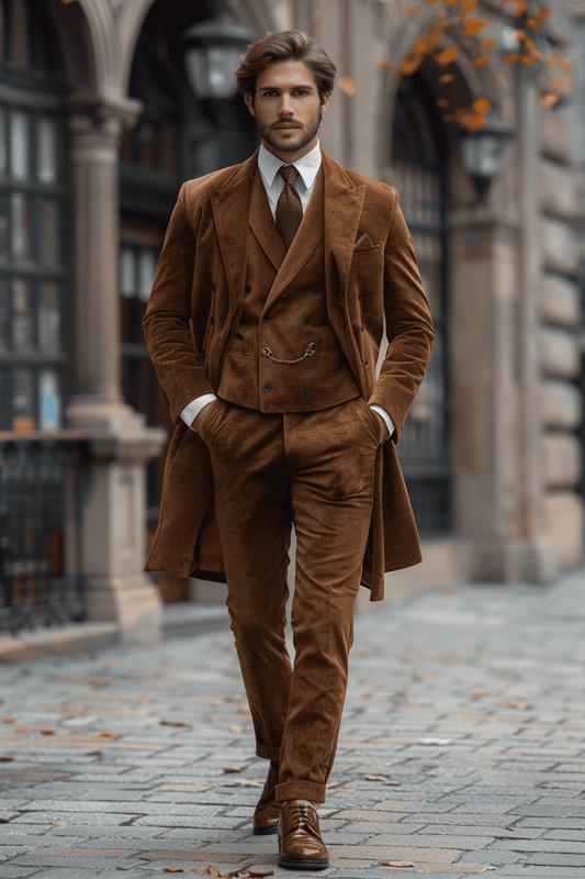 Desert Sand Velvet Cocktail Party Suit — Custom Made to Measure
