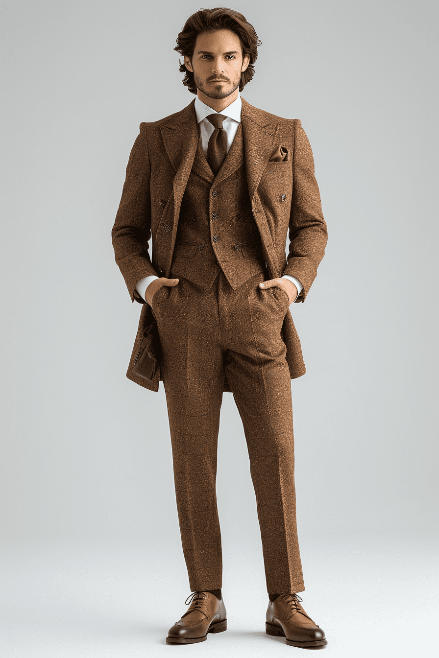 Desert Sand Wool Cocktail Party Suit — Custom Made to Measure